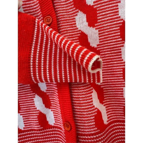 Albee women’s vintage 70s red white bowling cardigan sweater retro v-neck - Picture 5 of 8